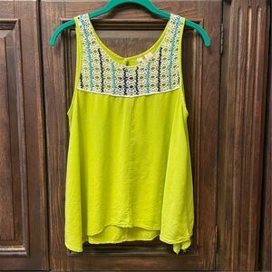 Eyeshadow Women's L Lime Green Sleeveless Crochet Detail Tank Top Casual Large